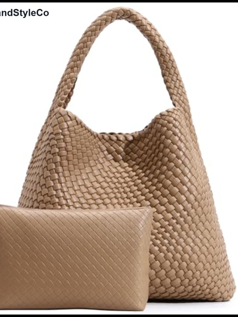 Woven Tote Bag for Women Vegan Leather Large Shoulder Bag with Pouch